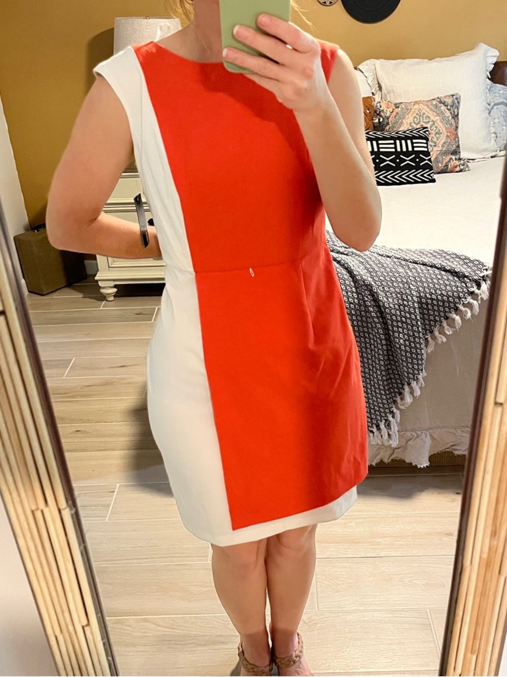 AGB Red and White Colorblock Mini Sheath Dress